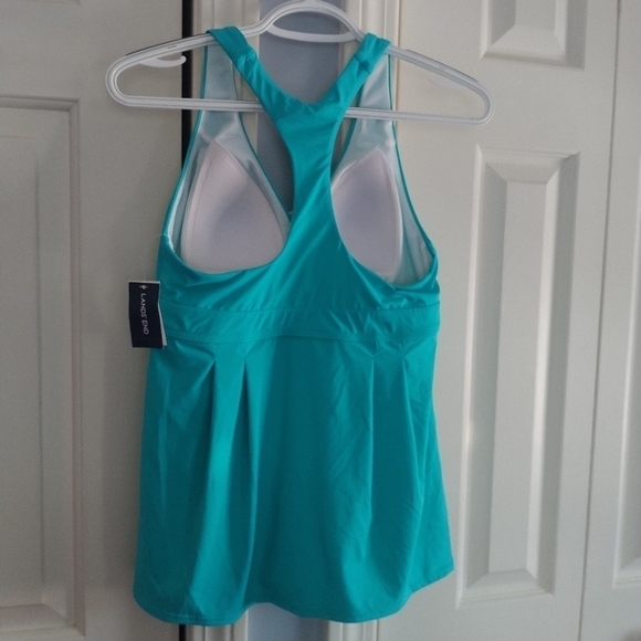 Land's End Sporty Racer back Straps Capri Aqua Tankini Swim Top 4 - Picture 5 of 11
